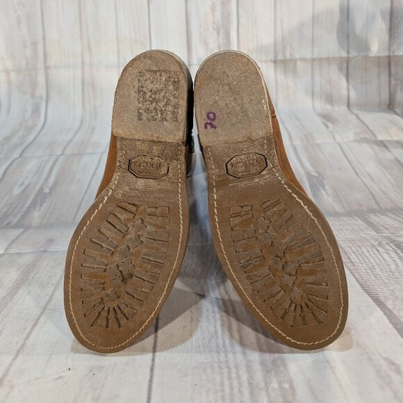 Vintage Tan Leather Safety Toe Pull-On Cowboy Boots with Vibram Soles - Picture 12 of 13